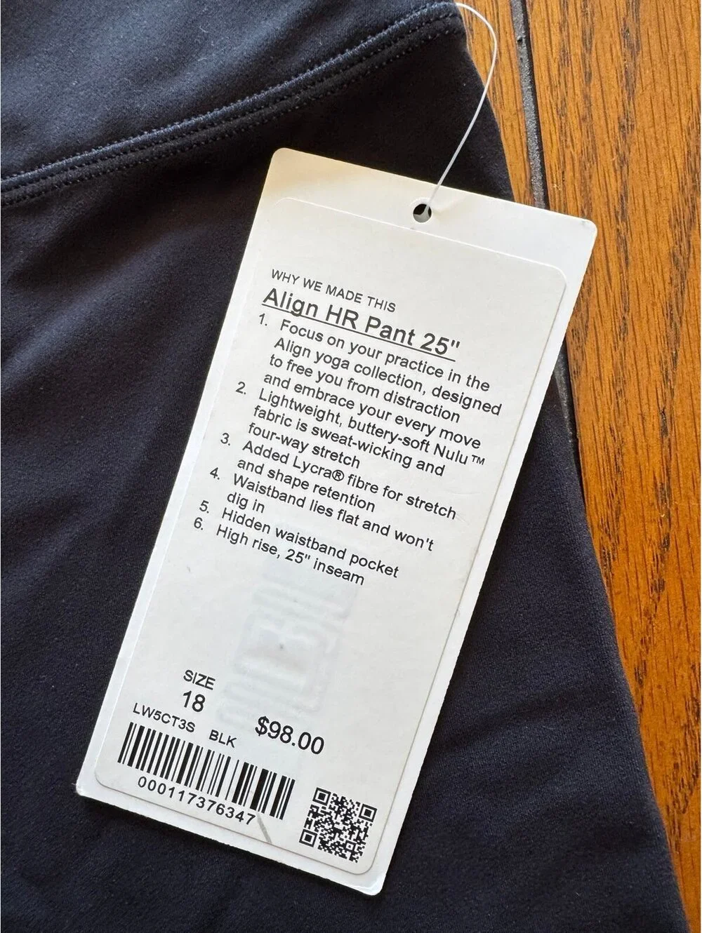Lululemon Align High Rise 25” Black Size 18 NWT